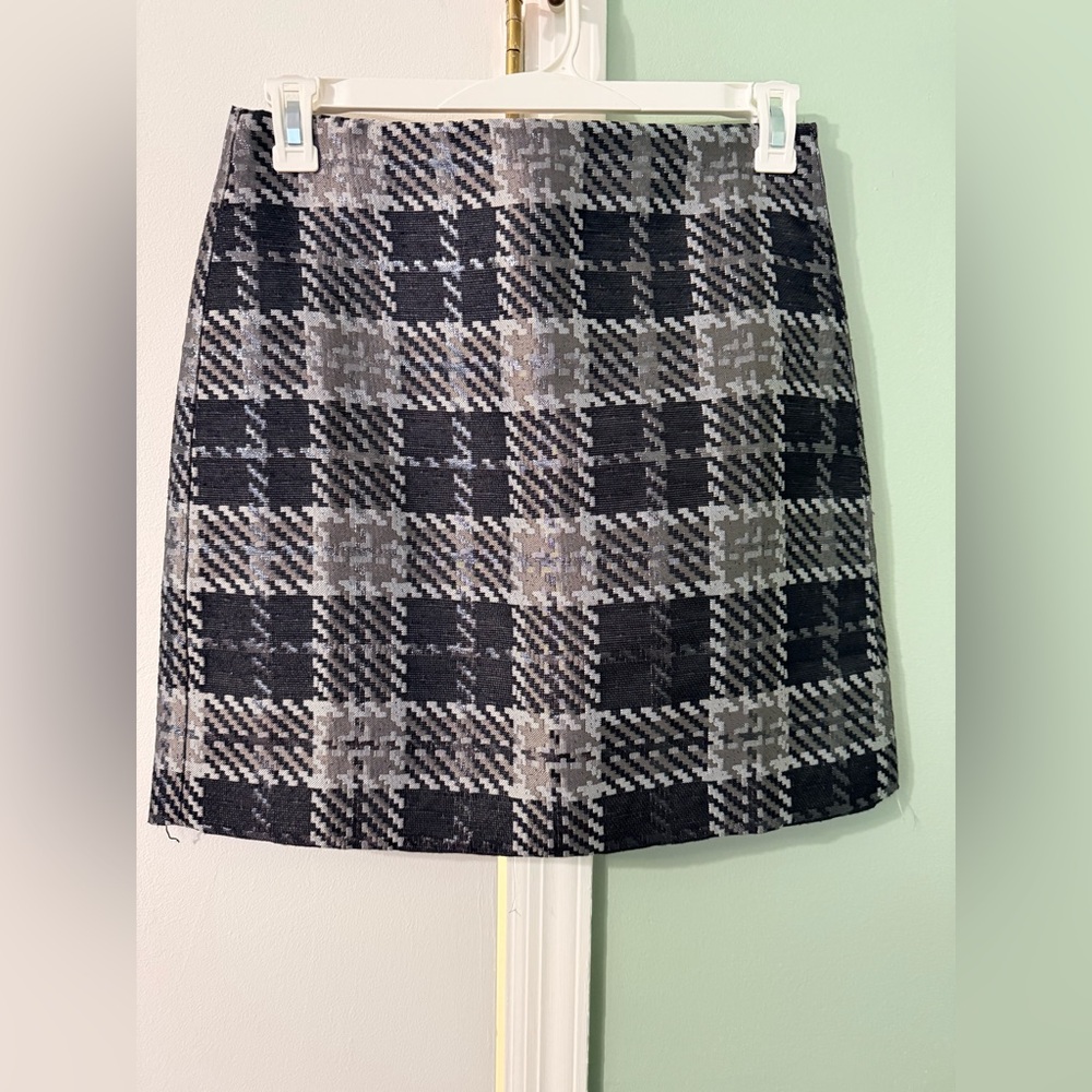 LOFT Black and Gray Plaid Mini Skirt